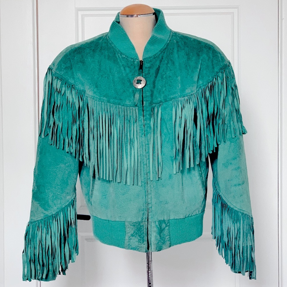 Blue/Green Suede Fringe Festival Jacket